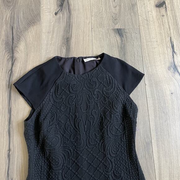 Tory Burch Kiersten Body-Con Dress Size Medium Black Jacquard Cap Sleeve - Picture 4 of 11